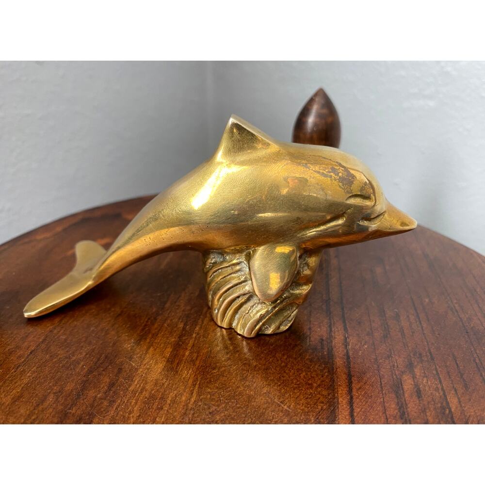 Vintage Solid Brass Dolphin Figure, 5"